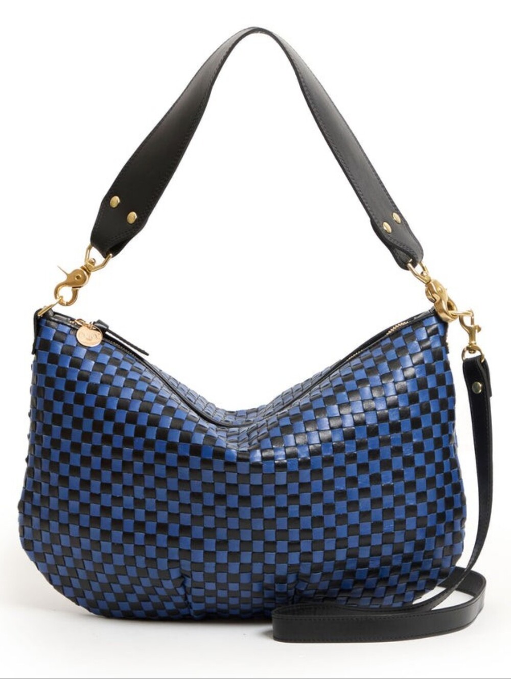 NWT CLARE V MOYEN MESSENGER BAG - BLACK & COBALT BLUE WOVEN CHECKER LEATHER